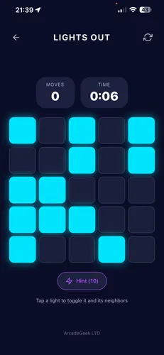 Gameplay de Lights Out avec grille 5x5