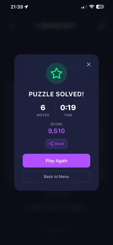 Écran de puzzle résolu avec score
